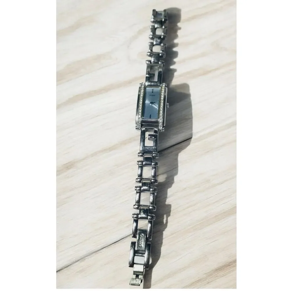 Guess Silver-Tone Crystal Tank-Style Bracelet Watch Rectangular Y2K Aesthetic
